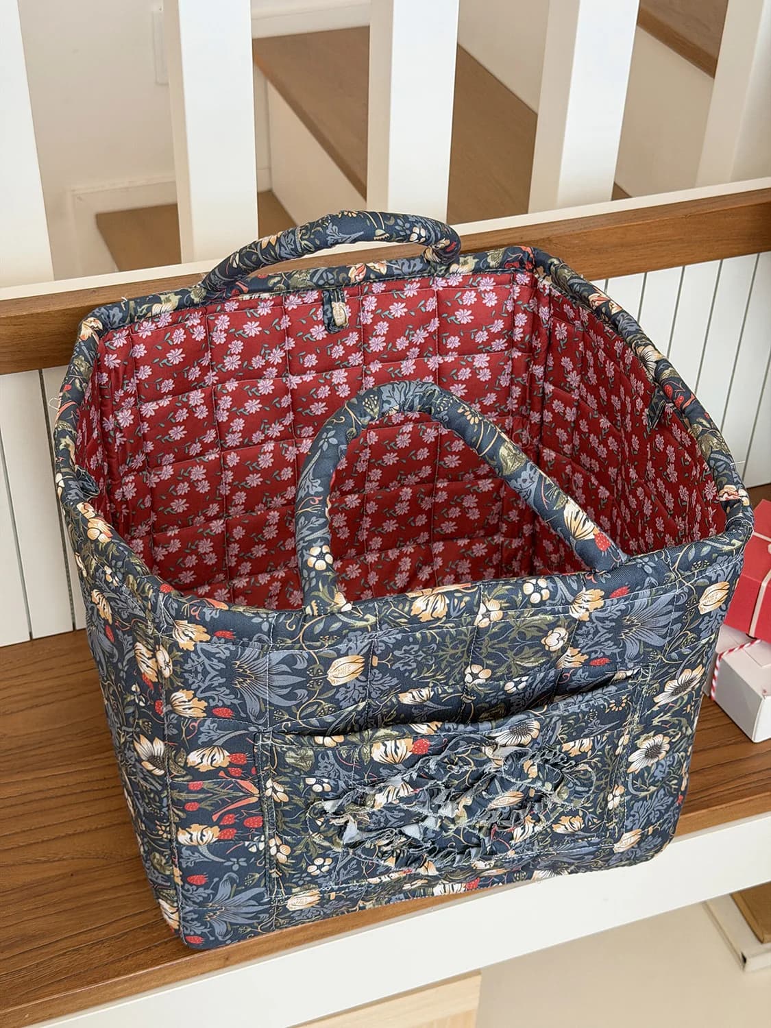 Panier de rangement matelassé de la série Grand Jardin de Fleurs, Organisateur de bureau pour collations et articles divers, Panier à linge grande capacité