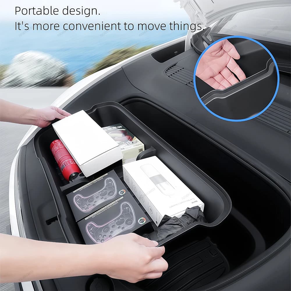 Pour Tesla Model YL Model Y Juniper 2025-2026 Boîte de rangement double niveau pour coffre avant et arrière, organisateur de bagages, accessoires