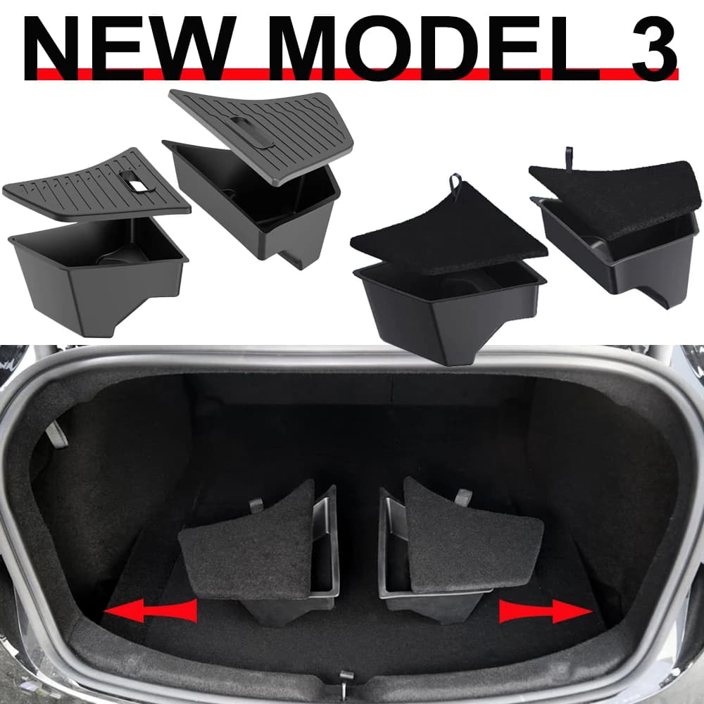 Boîtes de rangement pour coffre de Tesla Model 3 2024 2025 2026, organisateur de coffre, boîte de rangement latérale pour coffre arrière, accessoires de voiture Model 3 Highland