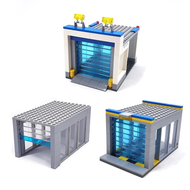 Modèle de construction DIY MOC : Ensemble garage domestique avec porte à volet roulant transparent – Jouet de conception de garage pour voitures pour enfants