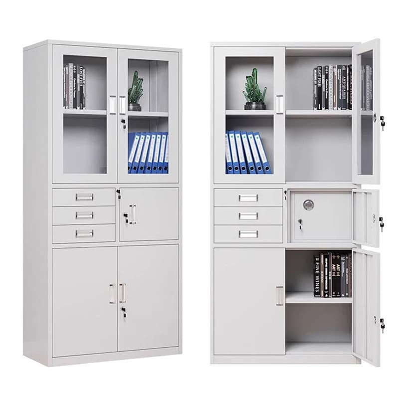 Armoire de rangement en acier, classeur à trois portes, avec serrure à clé