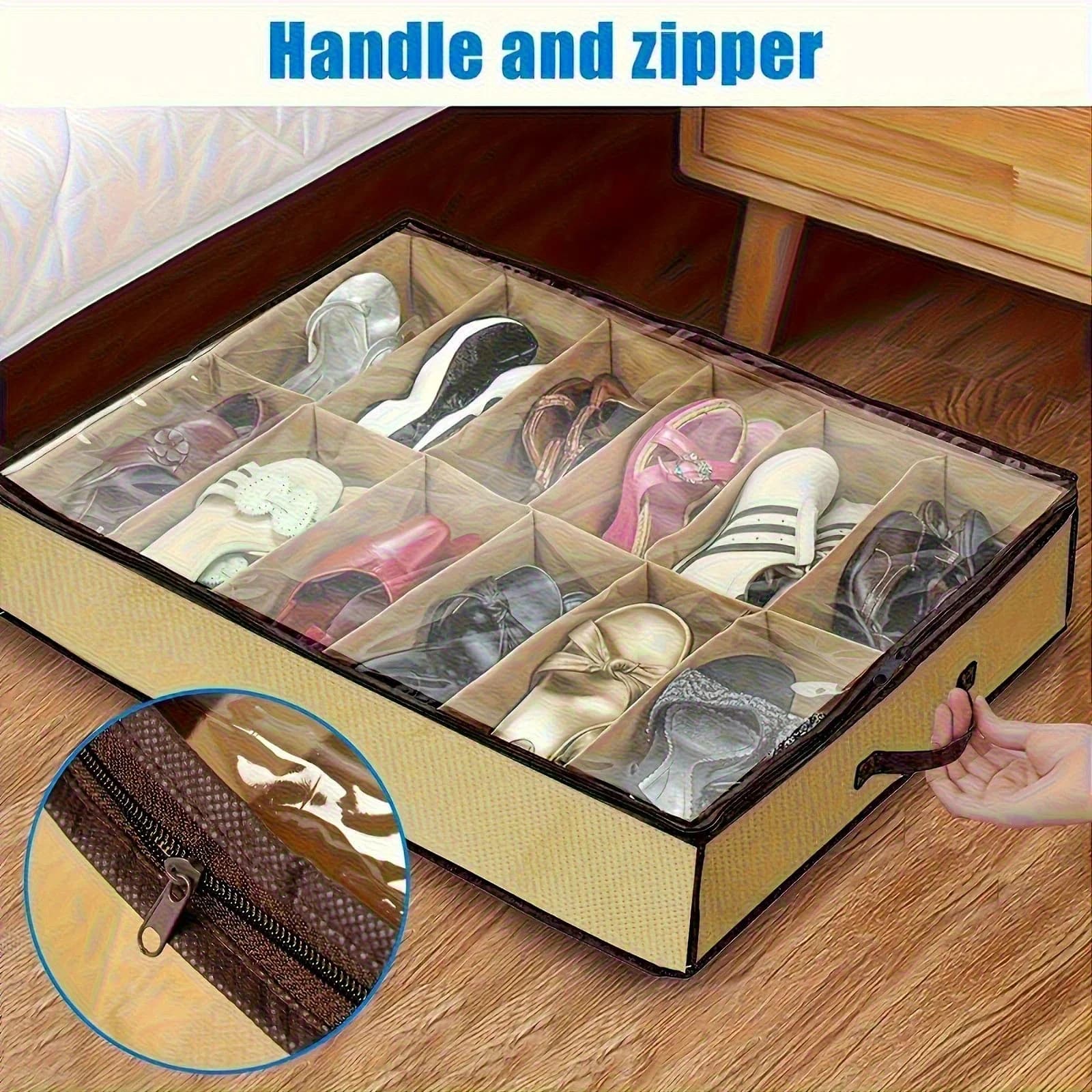 Boîte à chaussures avec fermeture éclair de sécurité - sac de rangement, armoire gain de place pour l'entrée sous le lit/la penderie - convient pour les chaussures de sport, les bottes