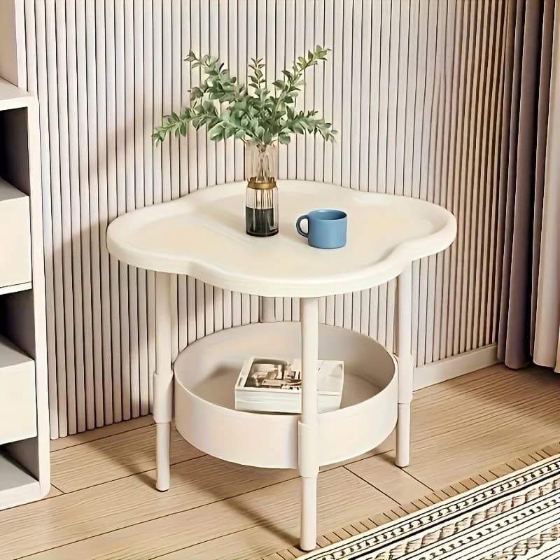 [Table d'appoint élégante] Table d'appoint ronde moderne et élégante avec étagère de rangement |   Économiseur d'espace, léger pour salon, chambre à coucher