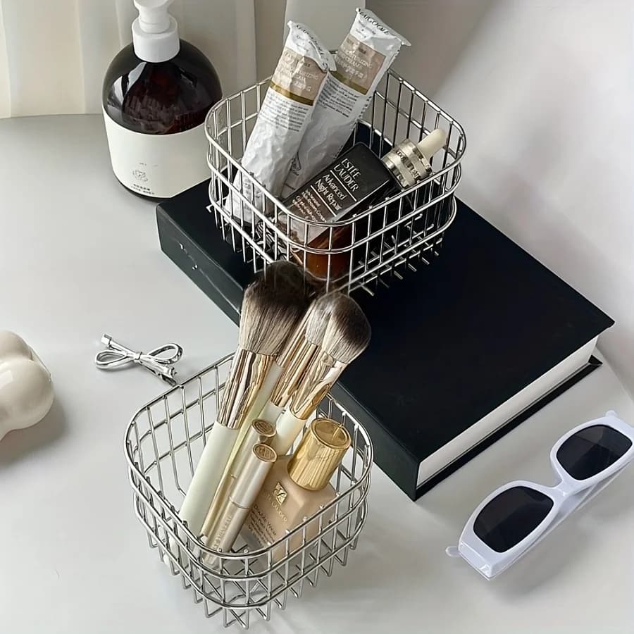 Panier de rangement en acier inoxydable, organisateur polyvalent pour salle de bain, cuisine, bureau, organisateurs et rangement de salle de bain, paniers à étagères