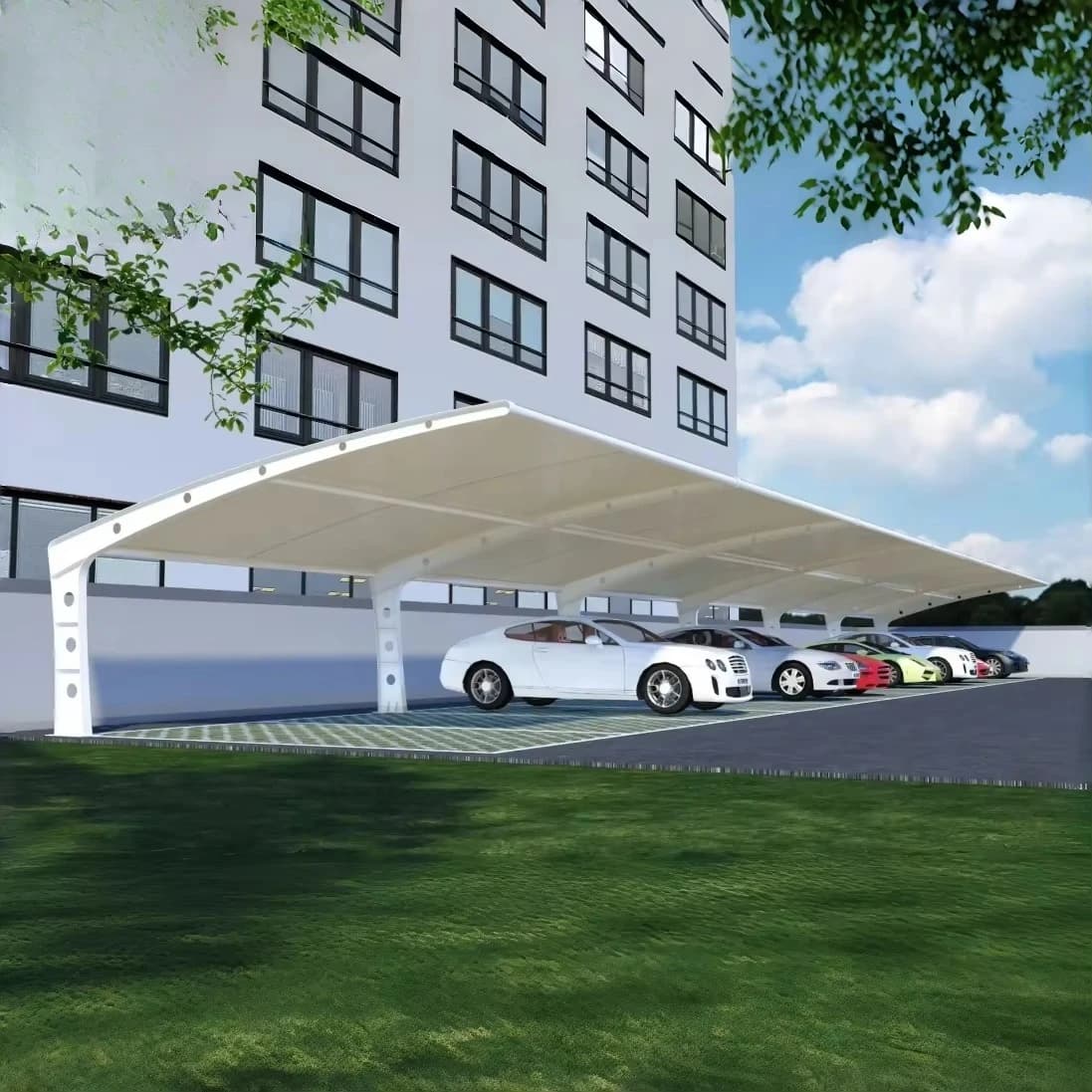 Abri de voiture moderne et minimaliste en alliage d'aluminium résistant aux intempéries, idéal pour l'amélioration de l'aspect résidentiel