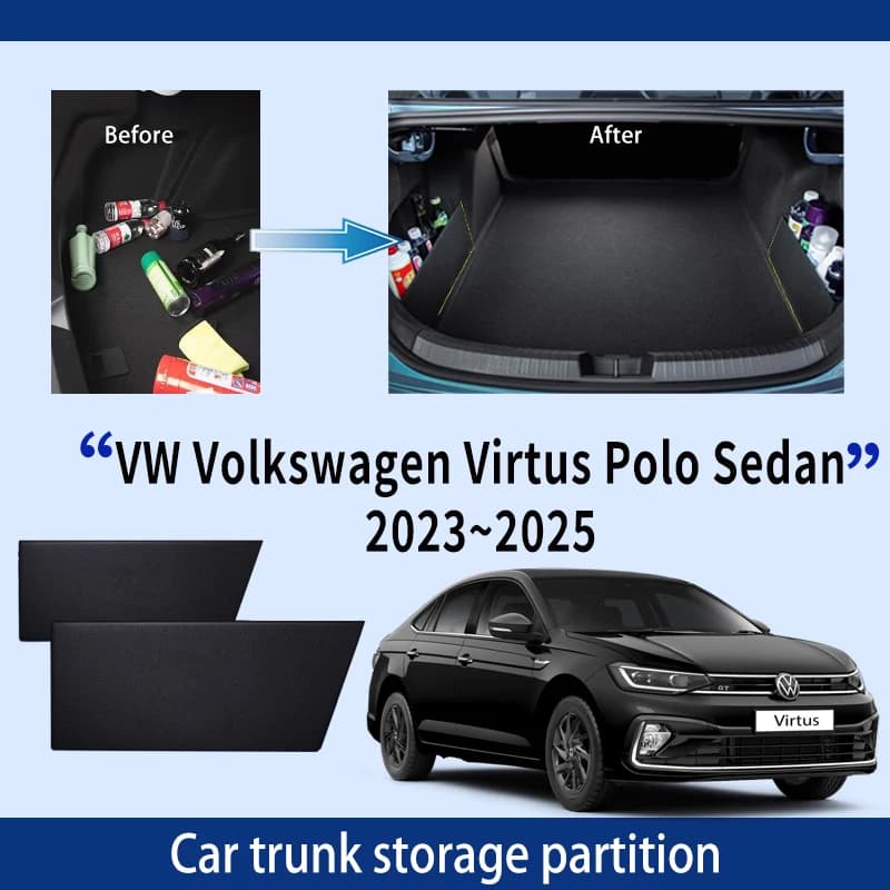 Boîte de rangement multifonction pour coffre de voiture, boîte de rangement pour VW Volkswagen Virtus Polo Sedan 2023 ~ 2025, accessoires d'intérieur automobile