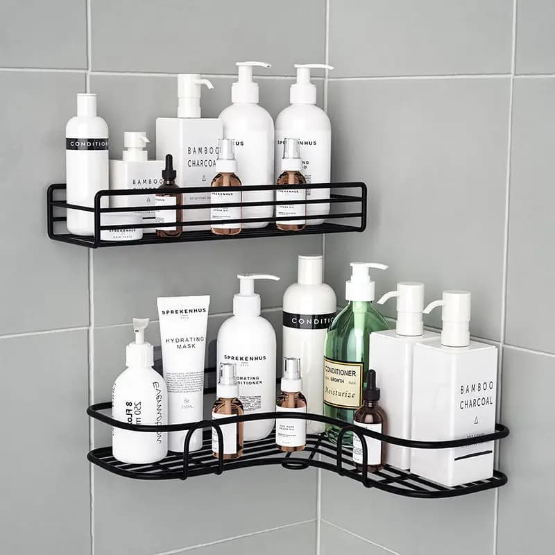 Étagères de rangement d'angle de salle de bains, support mural pour shampoing, panier de vidange de douche en fer, organisateur sans poinçon, accessoires de bain