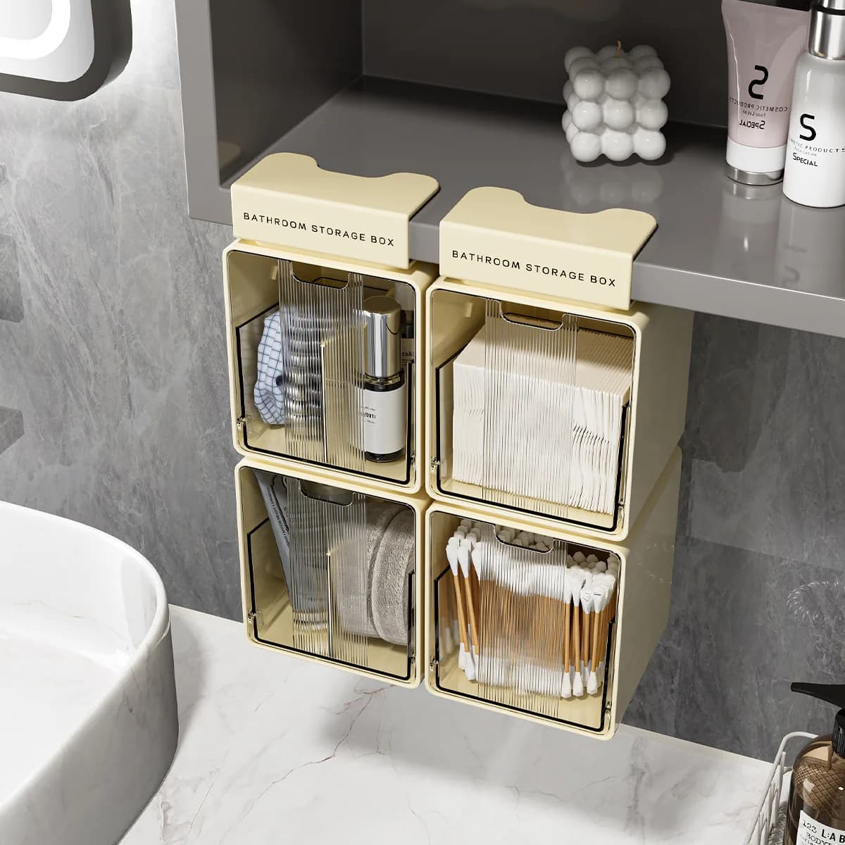 Boîte de rangement à suspendre/à accrocher. Armoire à miroir connectée à une boîte de rangement cosmétique. Boîte de rangement pour coton-tiges. Convient pour la salle de bain