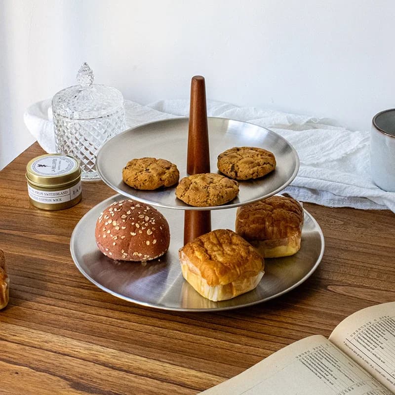 Plateau de rangement en acier inoxydable mat, ornements d'entrée antiques, table à dessert, support à gâteau, plateau à bonbons, plateau à collations