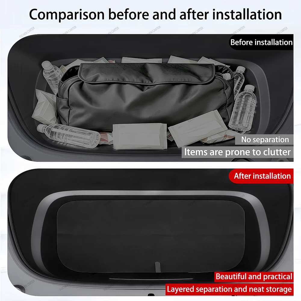 Pour Tesla Model YL Model Y Juniper 2025-2026 Boîte de rangement double niveau pour coffre avant et arrière, organisateur de bagages, accessoires