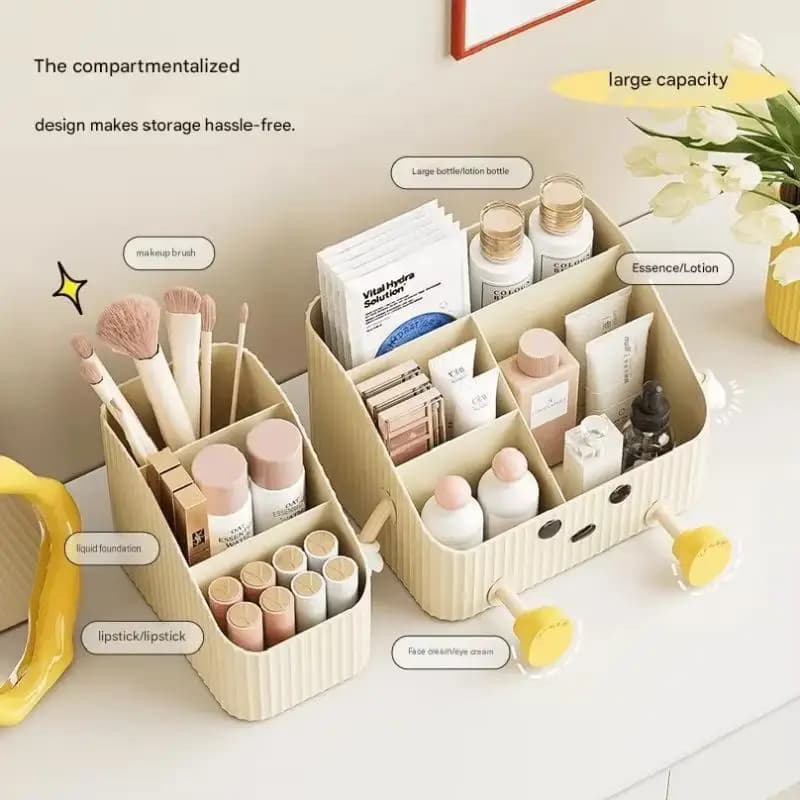 ㈅ Panier de rangement cosmétique en plastique, accessoire de salle de bain, organisateur de bureau, rangement pour la maison et le dortoir