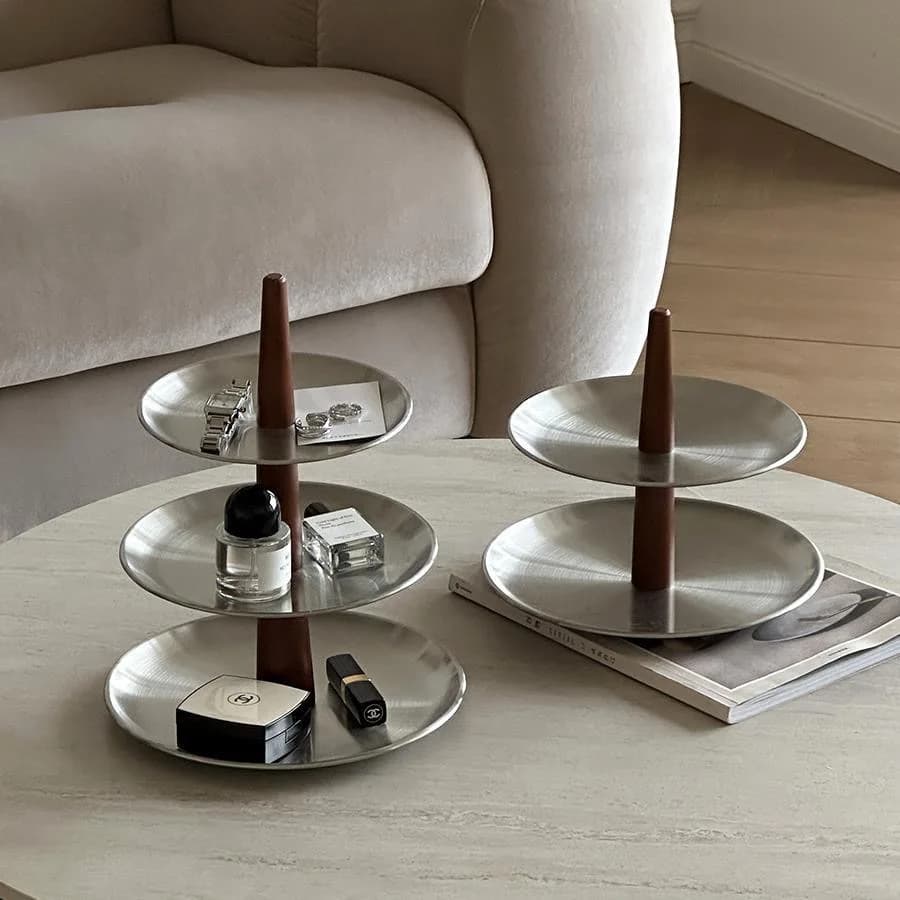Plateau de rangement en acier inoxydable mat, ornements d'entrée antiques, table à dessert, support à gâteau, plateau à bonbons, plateau à collations