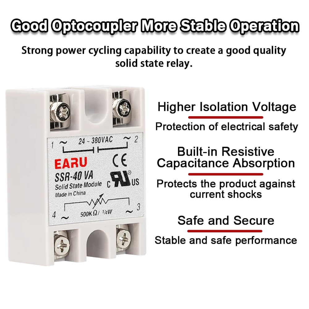Relais à semi-conducteurs EARU SSR-10VA/25VA SSR-40VA, régulateur de tension, sortie AC 24V-380V, potentiomètre, contrôleur de température PID