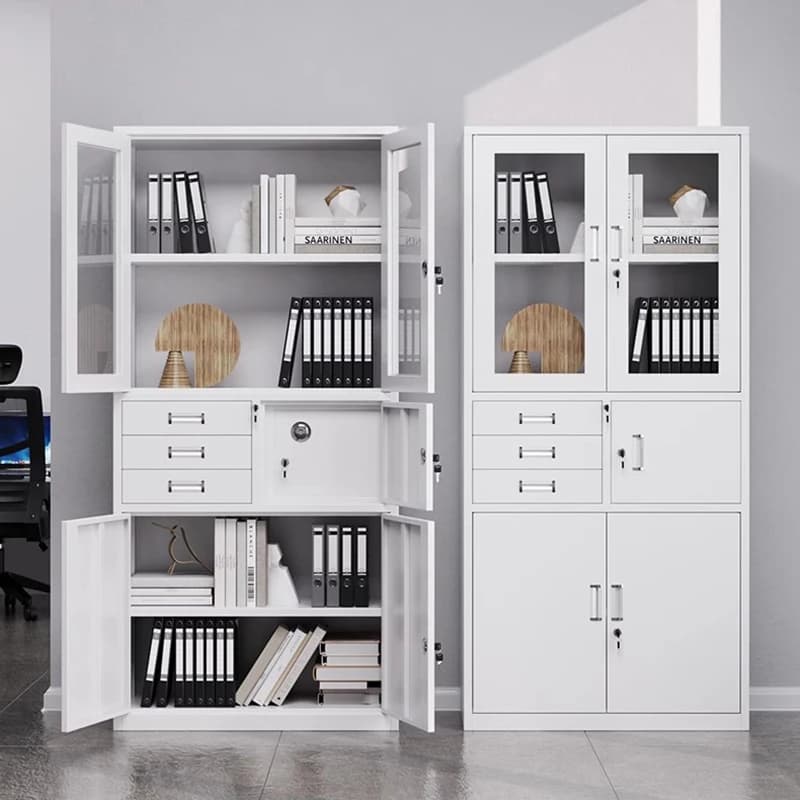 Armoire de rangement en acier, classeur à trois portes, avec serrure à clé