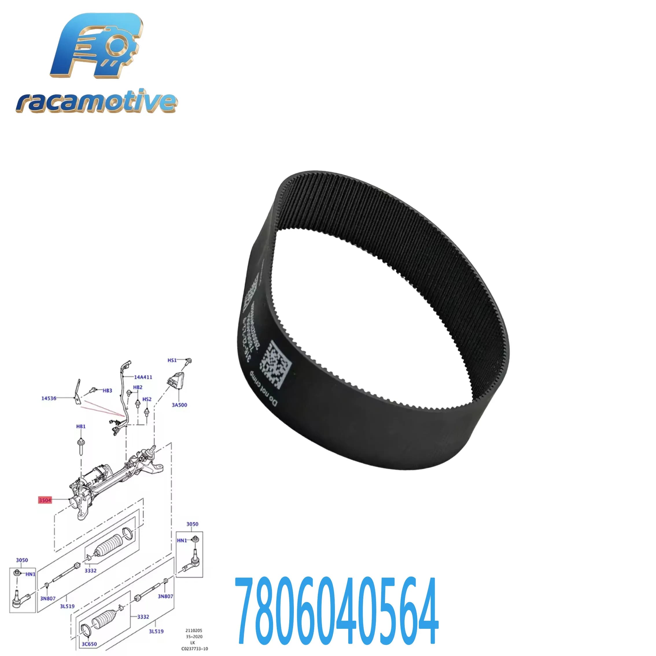 7806040564 LR088698 LR052324 Convient pour Tesla Model S/X 2012-2016, Range Rover 2016-2019 316-22-2.2-5 °   Courroie de crémaillère de direction.