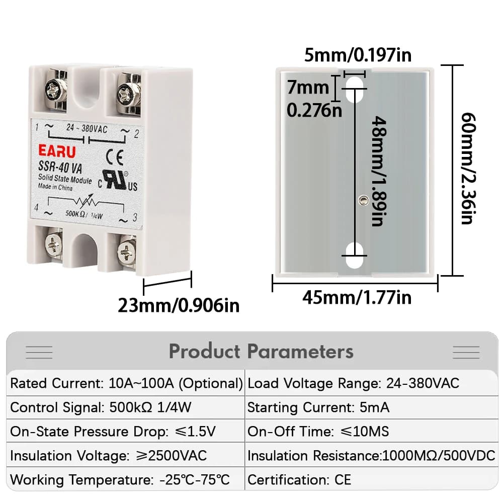 SSR-10VA SSR-25VA SSR-40VA SSR relais à semi-conducteurs régulateur de tension AC24-380V potentiomètre de sortie pour contrôleur de température PID