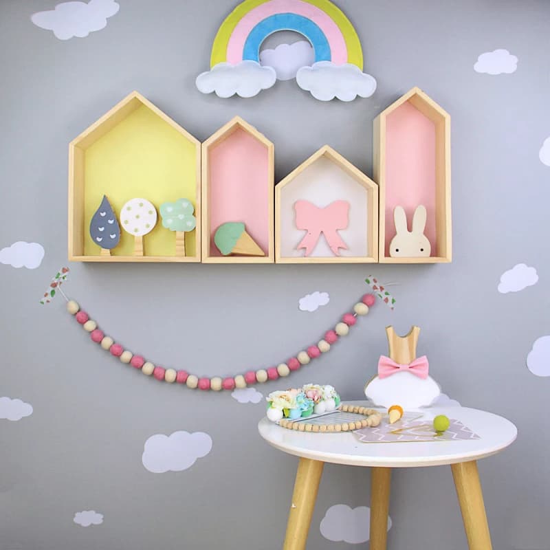 Rangement mural créatif en bois pour chambre d'enfant, décoration de chambre à coucher, étagère décorative pour la maison et le bureau, T1