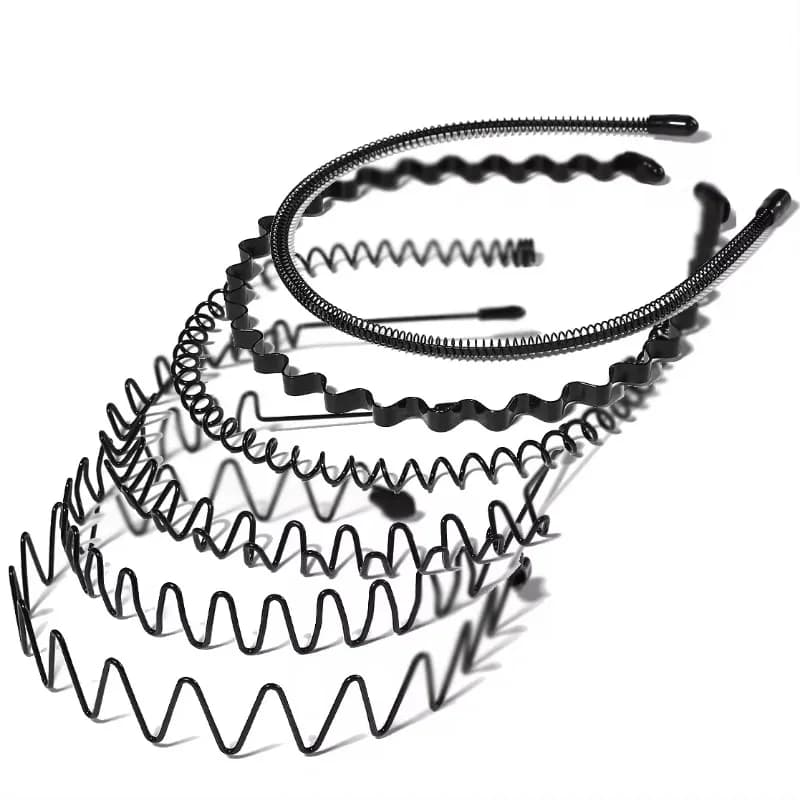 Bandeau ondulé en métal noir pour hommes et femmes, cerceaux de tête, bandeaux de Sport, couvre-chef, support de frange, accessoires pour cheveux