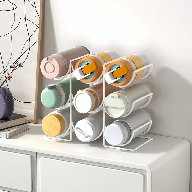 Organisateur de bouteilles d'eau en métal, support de rangement de bouteilles empilable pour porte-flason sous vide de cuisine, organisateur d'armoire à domicile