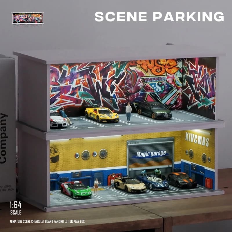 Scène de modèle de garage avec version légère, simulation de scène, renforcement de la décoration, à l'exclusion des poupées et des modèles de voitures, 1/64