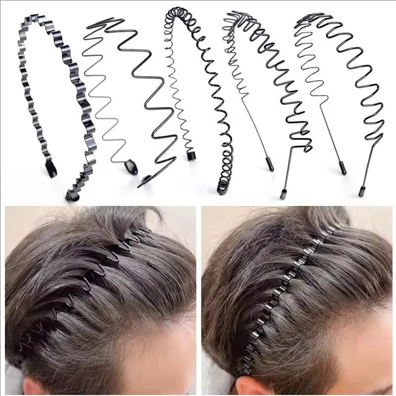 Bandeau Cheveux Métallique Tendance pour Hommes et Femmes, Unisexe, Noir Ondulé, Serre-tête Sportif, Accessoire Cheveux