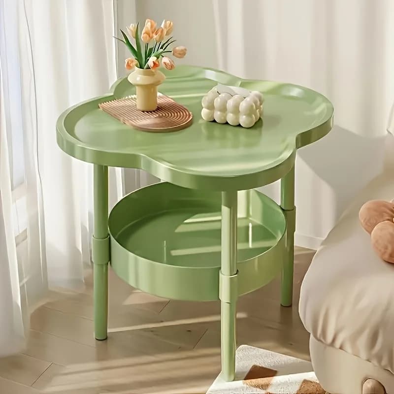 [Table d'appoint élégante] Table d'appoint ronde moderne et élégante avec étagère de rangement |   Économiseur d'espace, léger pour salon, chambre à coucher