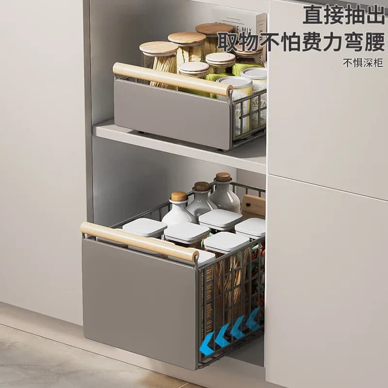 Panier de rangement extractible en métal, organisateur d'armoire coulissant, rangement d'épices et de couverts, organisateur d'armoire de cuisine polyvalent