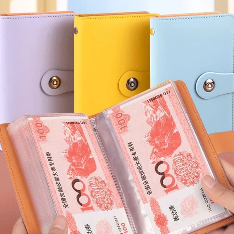 Livre de rangement de billets de banque en cuir PU, organisateur multifonction pour les collectionneurs pouvant contenir 100 billets avec pochettes pour cartes de timbres Photo