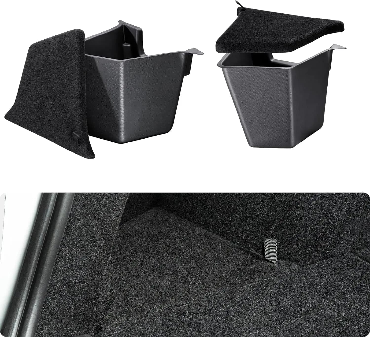 2025 2026 pour Tesla Model Y : Bacs de rangement pour coffre, Organisateur de coffre avec couvercle moquetté, Boîte de rangement latérale pour coffre arrière, Model 3 Highland