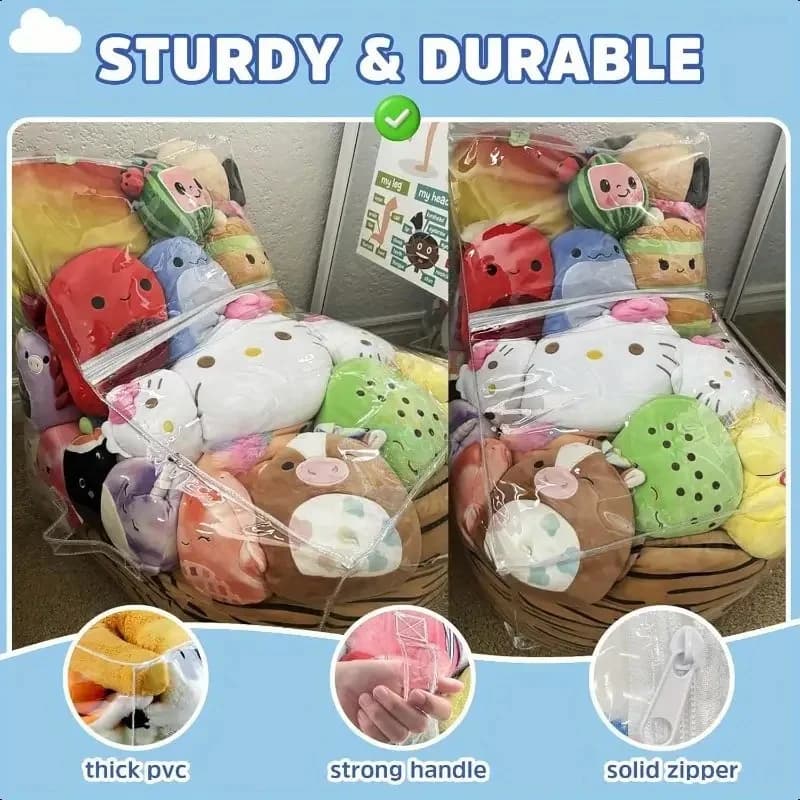 Tabouret de rangement pour enfants 2 en 1, sac organisateur de jouets en PVC épaissi, siège transparent, boîte de rangement créative