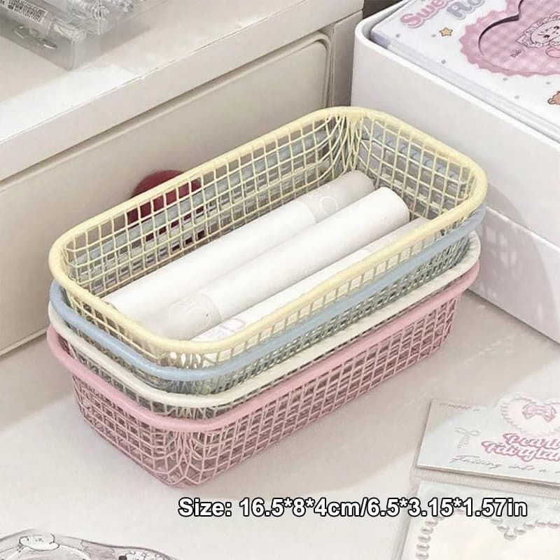 Panier de rangement de bureau en fil métallique, boîte de rangement simple pour articles divers, organiseur de papeterie de bureau et de maquillage