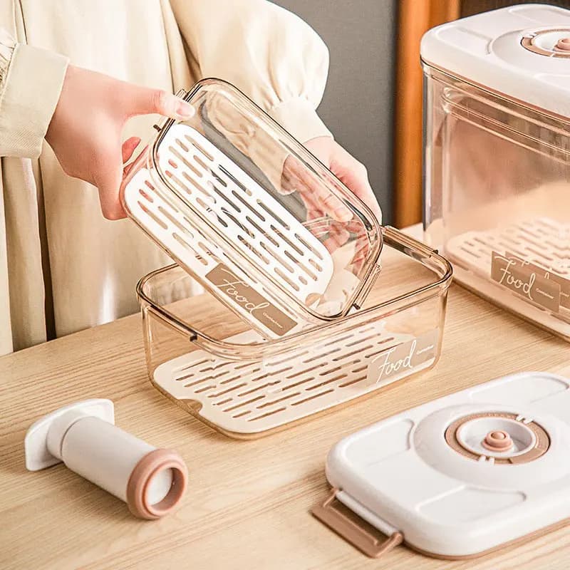 Récipient de Stockage Transparent avec Pompe à Vide, Boîte de Conservation des citrouille, Distributeur Scellé, Grande Capacité