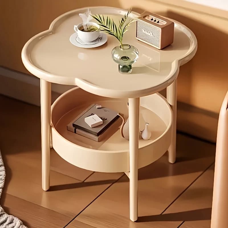 [Table d'appoint élégante] Table d'appoint ronde moderne et élégante avec étagère de rangement |   Économiseur d'espace, léger pour salon, chambre à coucher