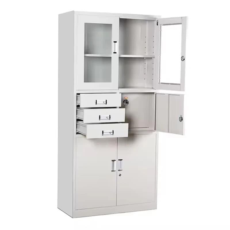 Armoire de rangement en acier, classeur à trois portes, avec serrure à clé