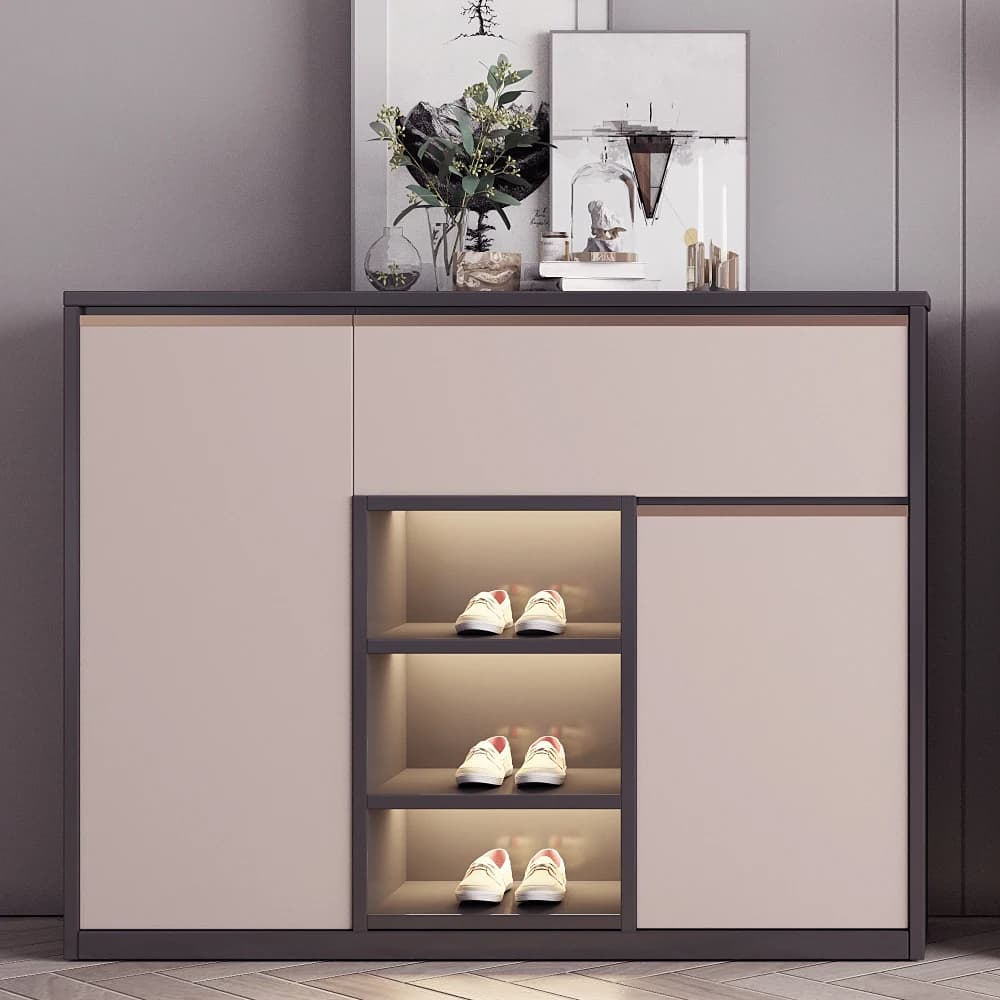 Meuble à chaussures en bois, grande capacité, armoire de rangement en bois, unité d'organisation personnalisable de luxe en MDF, contreplaqué et panneaux de particules pour la maison