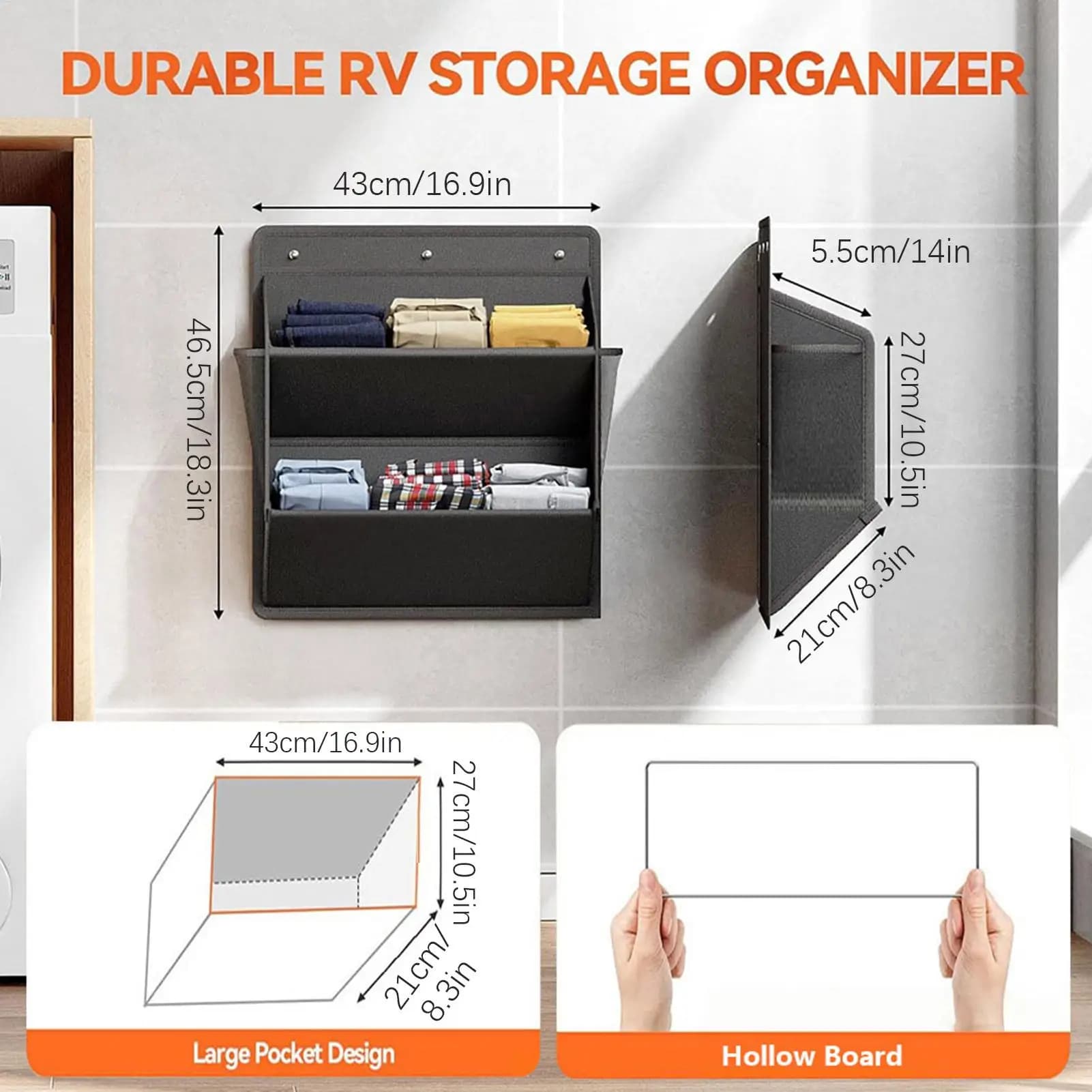 Sac de rangement mural pour chaussures, organisateur de chaussures RV, support de porte à dos adhésif avec poches profondes, sacs suspendus pour articles divers à espace étroit