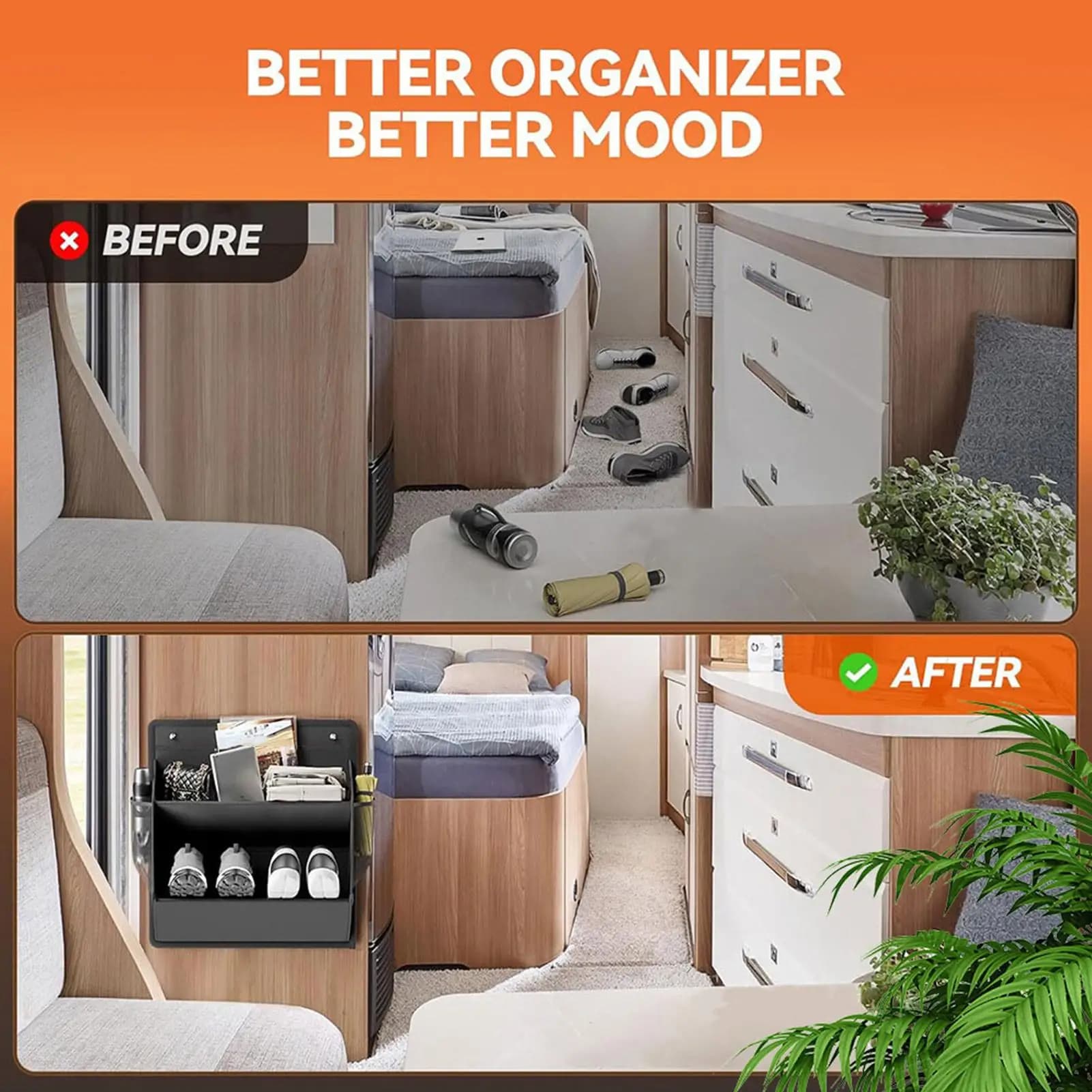 Sac de rangement mural pour chaussures, organisateur de chaussures RV, support de porte à dos adhésif avec poches profondes, sacs suspendus pour articles divers à espace étroit