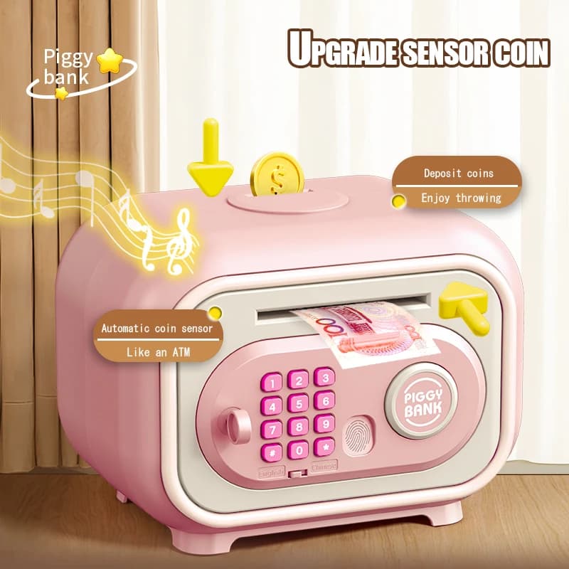 Tirelire électronique pour enfants, boîte de rangement sécurisée avec mot de passe, argent liquide, empreinte digitale, son, mini ATM, cadeaux pour enfants de 3 ans