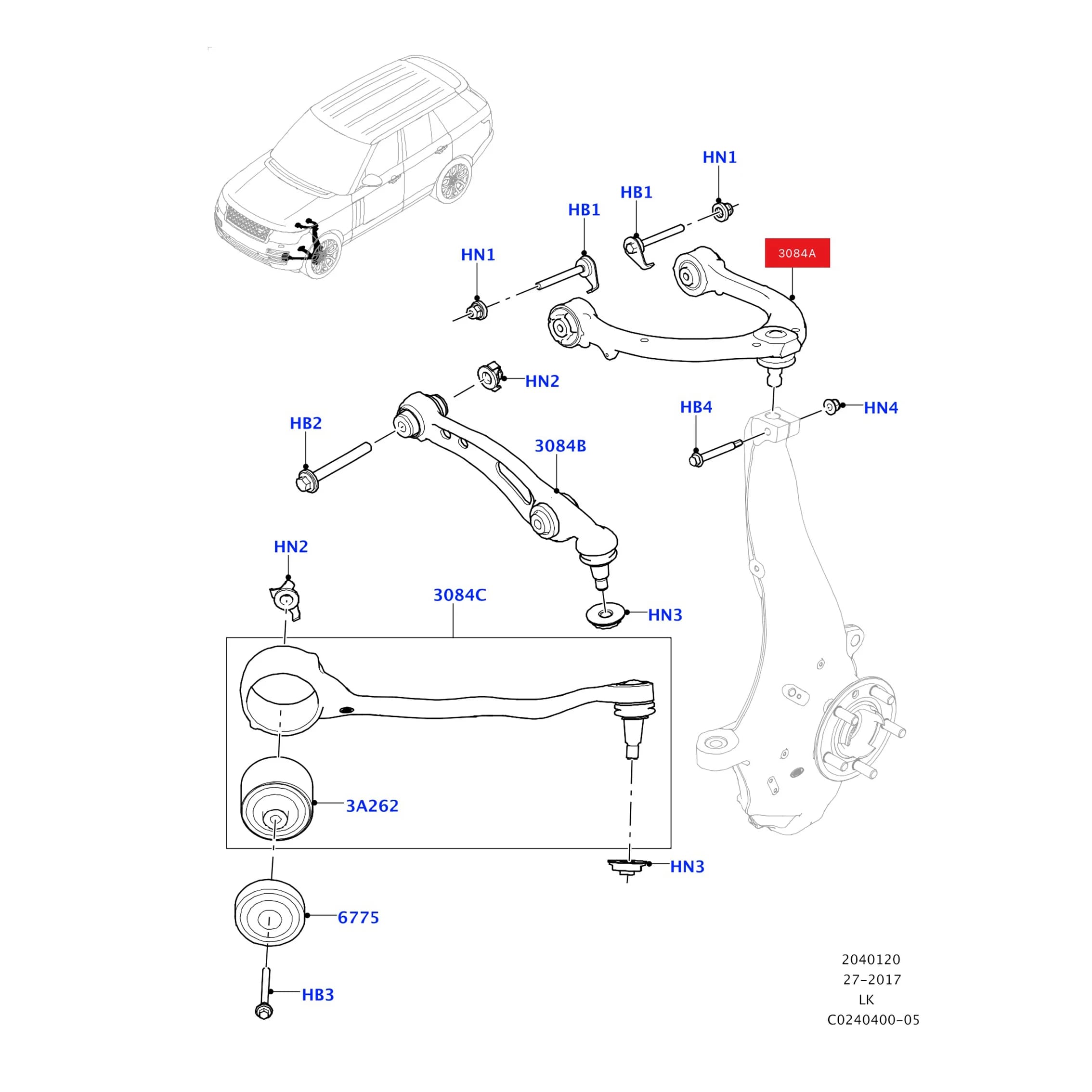 Pour Land Rover Range Rover L322 L405 Bras de suspension supérieurs avant LR034214 LR034211 LR148193 LR148192