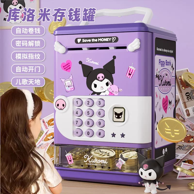 Tirelire Sanrio Kuromi pour enfants, tirelire à monnayeur mignonne, sûre, jouet éducatif pour filles