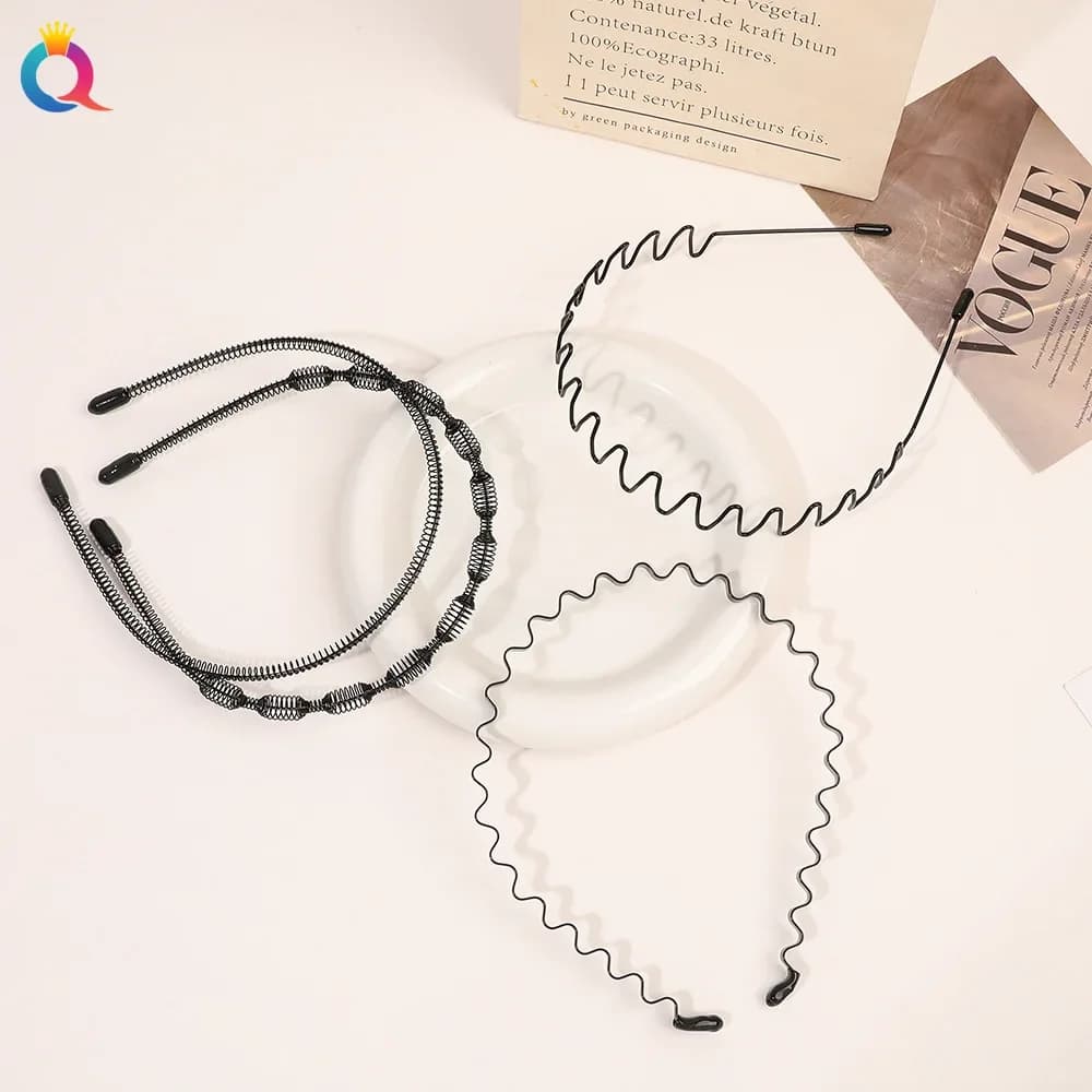 Mode métal bandeau pour hommes femmes unisexe noir ondulé cheveux tête cerceau bande sport bandeau bandeau cheveux accessoires cadeaux