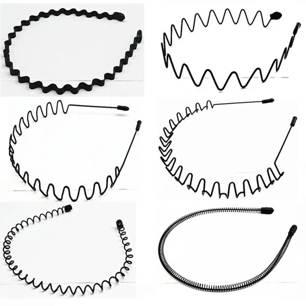 Bandeau ondulé en métal noir pour hommes et femmes, cerceaux de tête, couvre-chef, bandeaux de Sport, support de frange, accessoires pour cheveux