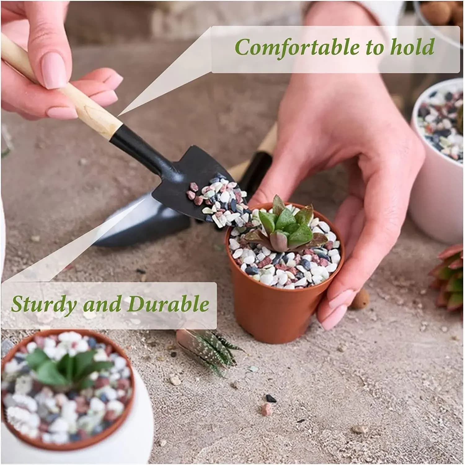 Outils de jardinage, ensemble de trois pièces, Mini outils de jardin, pelle multifonction, pelle de herse, plante domestique, pelle de sol en pin
