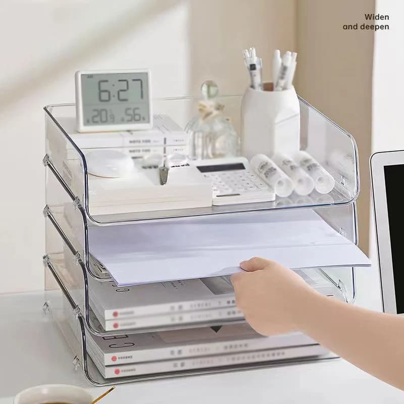 Boîte de rangement empilable pour fichier de bureau, support transparent, étagère pour livre et magazine, papier transparent T1, maison et bureau