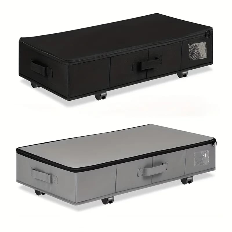 ​ ​ Bac de rangement pliable sous le lit 50L -360 °   Roues détachables pour vêtements saisonniers, organisateur de garde-robe toutes saisons avec accès facile