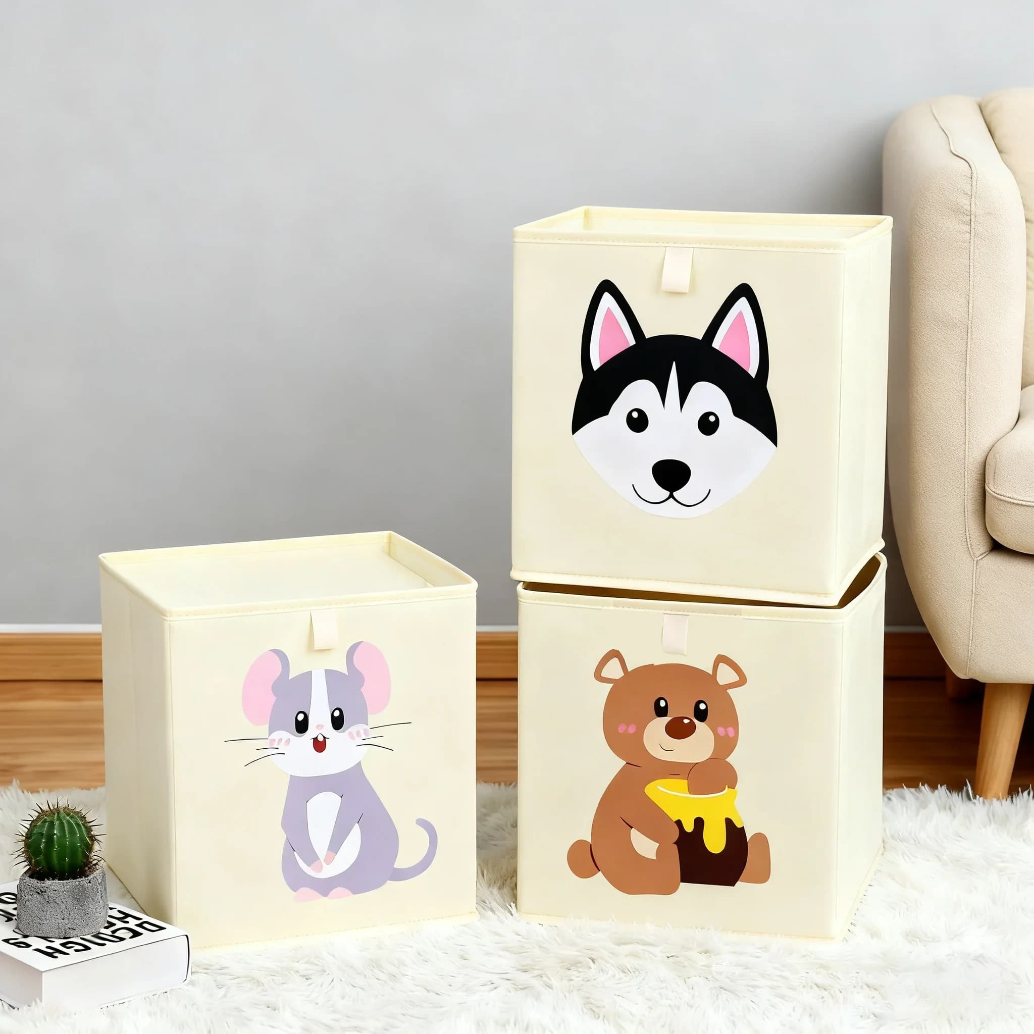 Boîtes de rangement pliables en forme de cube avec des animaux de dessin animé, organisateur de jouets pour enfants, boîte pliable pour la chambre d'enfant, la salle de jeux, l'armoire, le rangement à