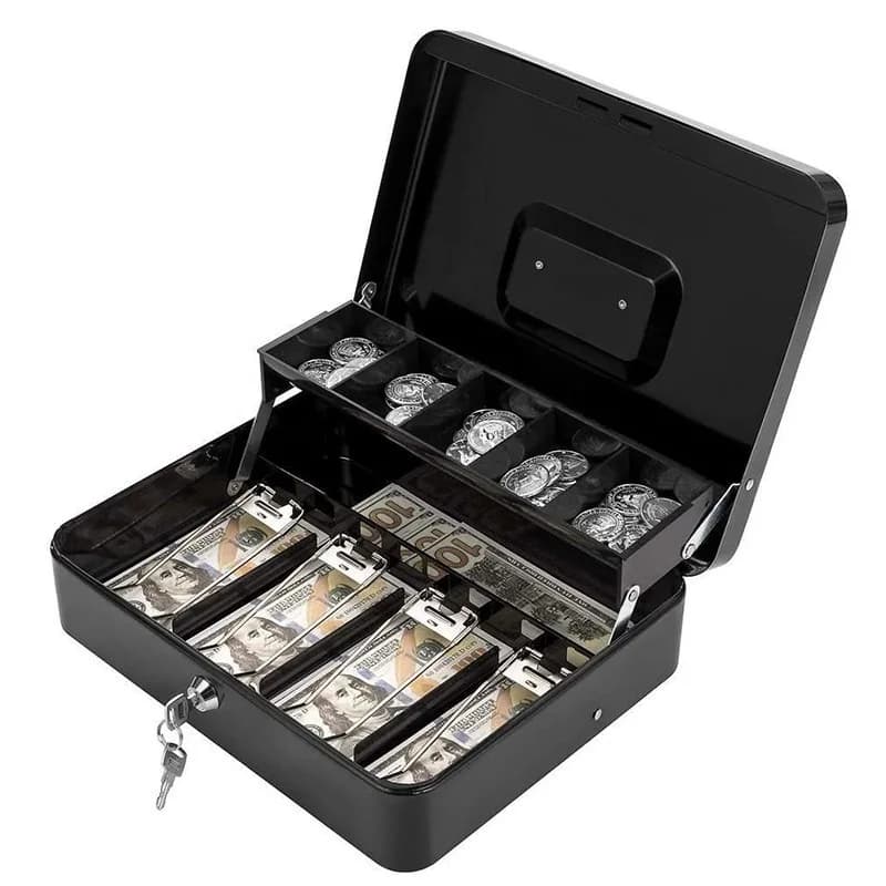 Tirelire avec clé, boîte à billets avec serrure, petite caisse verrouillable avec plateau pour pièces de monnaie pour petites notes de pièces de monnaie