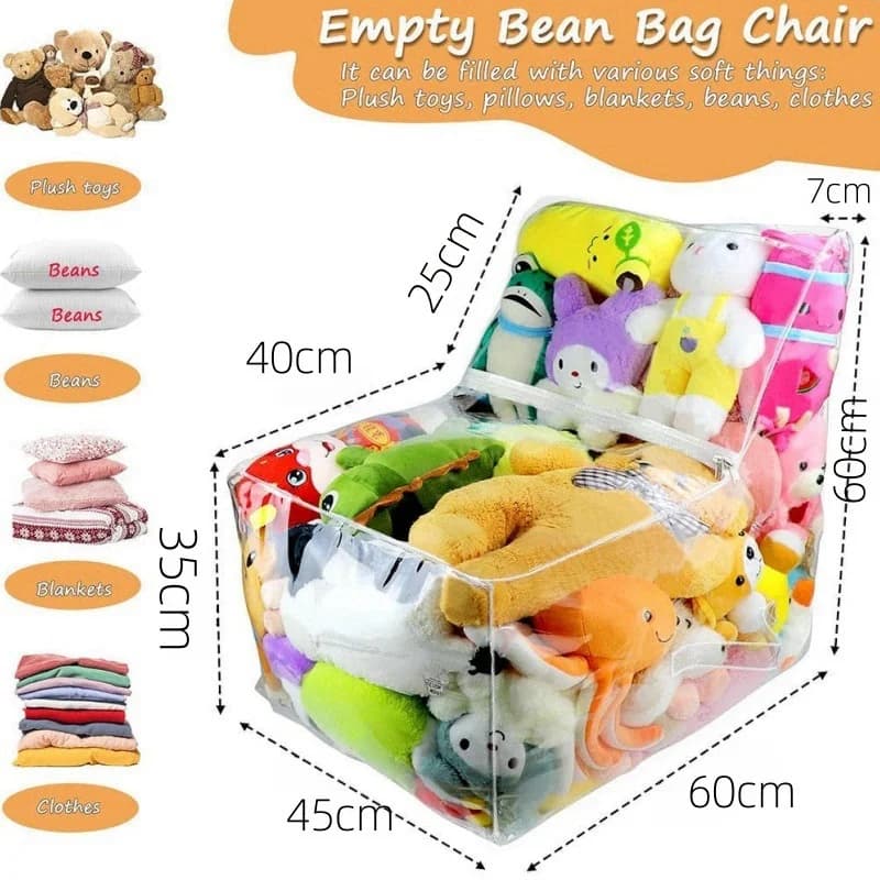 Tabouret de rangement pour enfants 2 en 1, sac organisateur de jouets en PVC épaissi, siège transparent, boîte de rangement créative