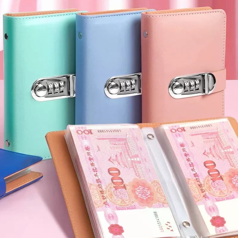 Livre de stockage de billets de banque en matériau PU, peut contenir 100 billets de banque, avec Photos de billets de banque, timbres, livre de stockage de cartes bancaires