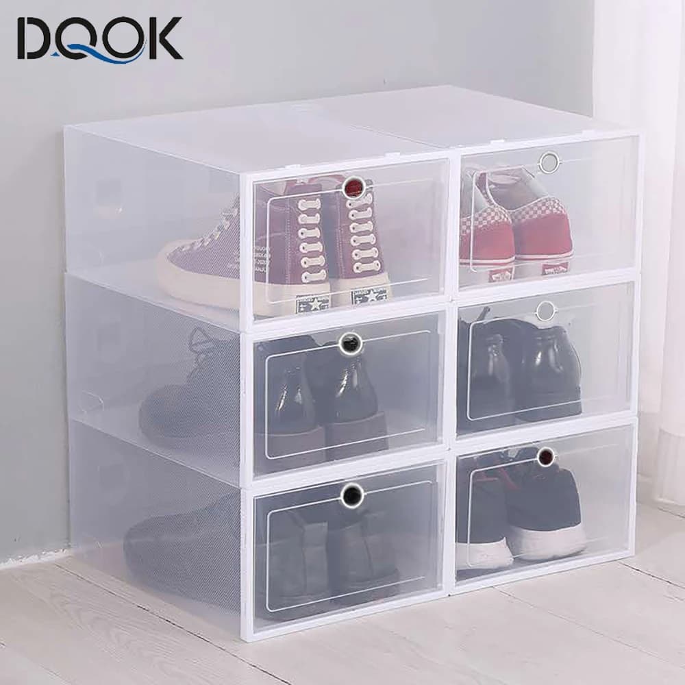 Lot de 6 boîtes à chaussures transparentes, organisateurs de chaussures, épaissies, pliables, anti-poussière, empilables, armoire à chaussures combinée, en solde